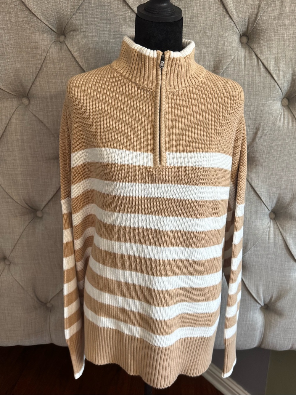 Lands' End Striped Half-Zip Turtleneck Sweater